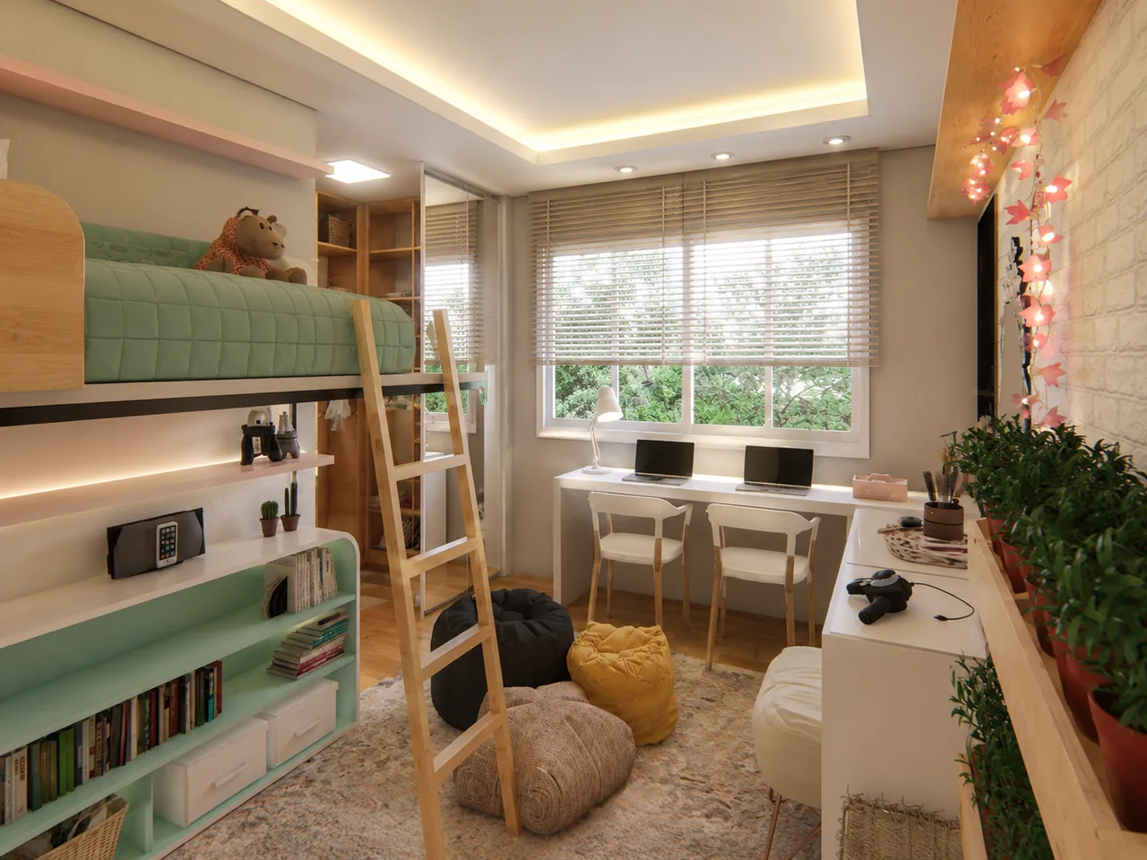 Projeto Quarto das Meninas — vista 2 dos ambientes e detalhes