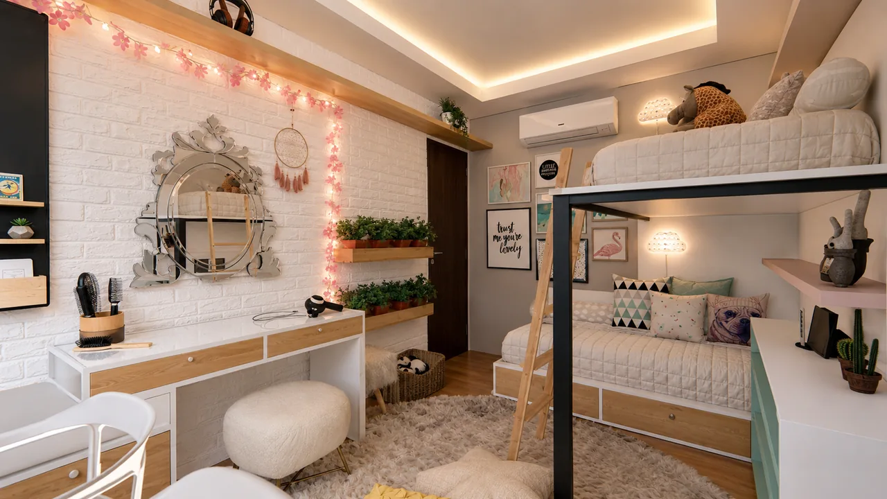 Projeto Quarto das Meninas — vista 4 dos ambientes e detalhes